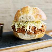 Bbq Pulled Porkless Sliders · Vegan. Vegan. Three BBQ pulled porkless sliders; sweet, tangy BBQ sauce and crisp Coleslaw o...