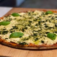 Individual White Pizza With Basil Pesto · Vegan. 12