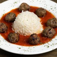 Lamb Kofta Kabab Plate · Gluten-free. Ground lamb served with grilled tomato, shallots & rice.