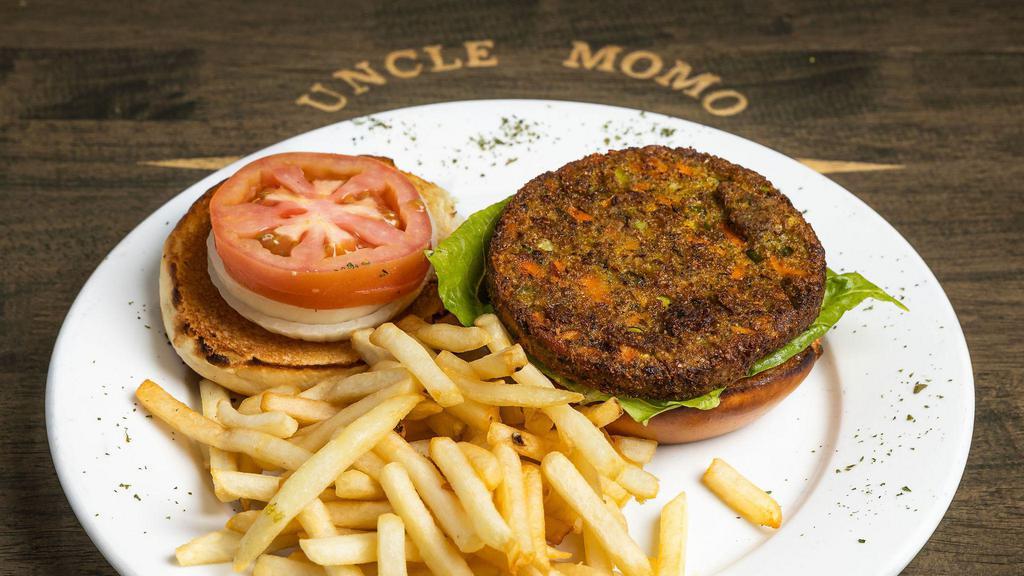 Veggie Burger Special · Veggie patty served on a bun with fries.

Please write your choice of coke, diet coke, sprite, lemonade, tea or coffee in comments.