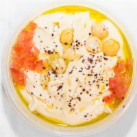 Hummus · Gluten-free, vegetarian. Chickpeas, tahini, lemon juice and extra virgin olive oil.