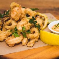 Fried Calamari · with shrimp, seasonal vegetables, lemon aioli