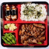 Teri Chicken +2 Pcs Unagi · Enjoy this bento with Sliced Teri Chicken, 2 pieces of Unagi Nigiri Sushi, Sushi rice, and E...