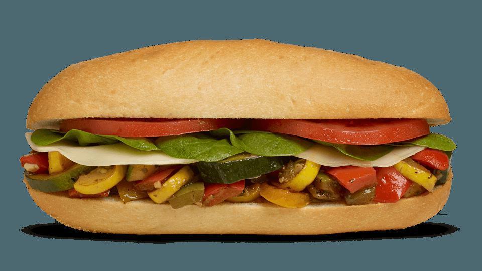 Cold Hoagies And Sandwiches - Roasted Veggie With Provolone · Contains: Provolone, Tomato, Roasted Veggies