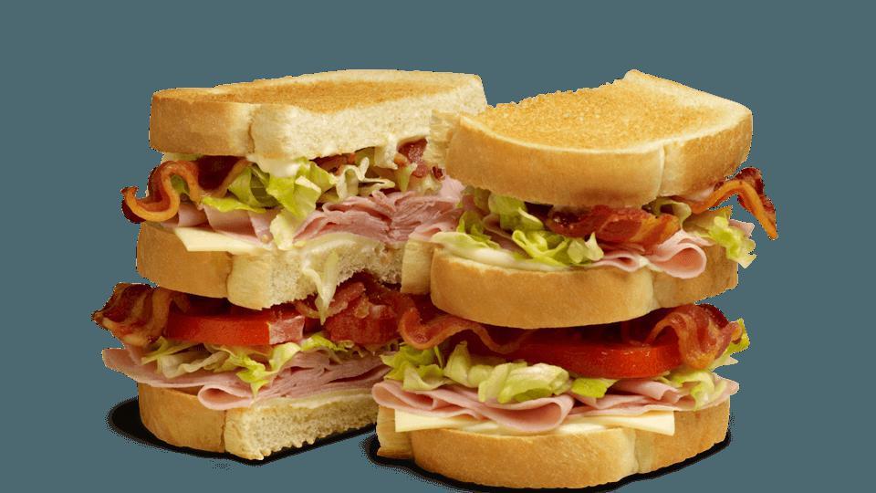 Club Sandwiches - Ham · Contains: White Toast, American, Mayo, Lettuce, Tomato, Applewood Smoked Bacon, Ham