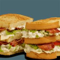 Club Sandwiches - Chicken Salad · Contains: White Toast, American, Mayo, Lettuce, Tomato, Applewood Smoked Bacon