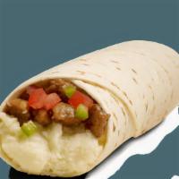 Burrito - Egg White Omelet - Sausage · Contains: Cheddar, Fresh Salsa, Spinach, Egg White Omelet, Crumbled Sausage, Tortilla Burrito