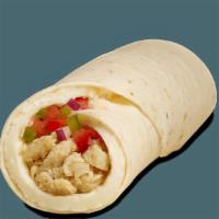 Burrito - Egg White Omelet - Chicken · Contains: Cheddar, Fresh Salsa, Spinach, Egg White Omelet, Chicken Steak, Tortilla Burrito