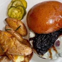 Tc'S Wagyu Cheeseburger · with gruyere cheese, balsamic onions, b&b pickles & crispy potatoes