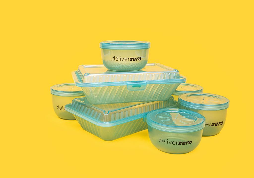 Deliverzero Reusable Containers · Get your order in durable reusable containers. You can return the containers to this restaurant or to any other restaurant in the DeliverZero network. The containers are commercial dishwasher safe, NSF-certified and BPA free. Note: You only need to add one (1) of this item to get your entire order in reusables.