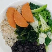 New Macrobiotic Platter (Gf) · Choice of tofu or avocado. Sweet potato, black beans, brown rice, sea vegetables, steam vegg...