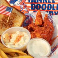 Buffalo Soldier · Four hand-breaded chicken tenders tossed in either mild or spicy buffalo sauce, side of blue...
