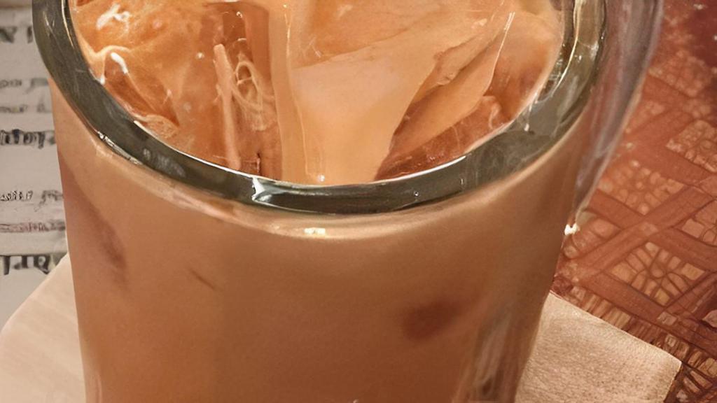 Thai Iced Tea · Made with sugar and milk.