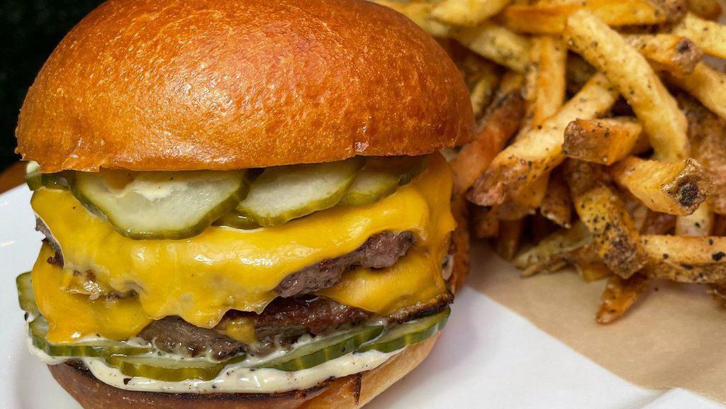 Double Patty Burger · american, b+b pickles, black pepper mayo