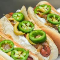 Spicy Hot Dog-Spicy · Spicy beef frank grilled to perfection on a toasted bun.
