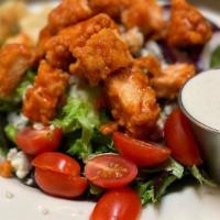 Buffalo Style Chicken Salad (Popular) · Romaine lettuce, cheddar cheese, red onions, tomatoes, mixed with warm buffalo chicken with ...