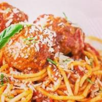 Traditonal Spaghetti & Meatballs · Housemade Meatballs with Spaghetti and Tomato Sauce.
