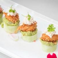 Alaskan King Carb & Coconut Macadamia Shrimp · Kani with sweet aioli and shrimp wrapped with cucumber. Topped with guacamole, fried coconut...