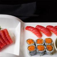4 Ways Tuna · Six pieces sashimi, four pieces sushi and spicy tuna roll and tuna tartar.