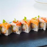Lobster Roll · Lobster tempura, mango, cucumber roll, topped with spicy lobster and shrimp meat, sweet aiol...
