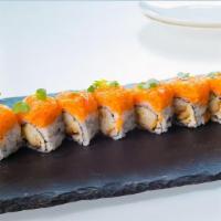 Crispy Chilean Sea Bass Roll · crispy miso sea bass with green apple roll, topped with 
crunchy sea scallop, sweet aioli, s...