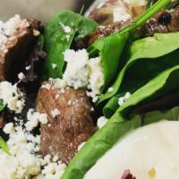 Steak Salad · Mixed greens, kalamata olives, crumbled Gorgonzola, skirt steak.