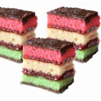 Rainbow Cookies (Lb) · 1 pound of Baby John's Famous Rainbow Cookies. Almond cake layers with raspberry filling cov...
