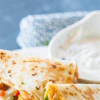 Shrimp Quesadilla  · Grilled shrimp, shredded mozzarella cheese, sautéed mixed bell peppers and avocado served wi...