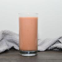 Whey Protein Shake Smoothie · Almond milk or coconut milk, banana, strawberry, peanut butter, whey protein.