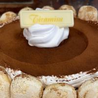 Tiramisu · Filled with lady fingers and whipped mascarpone cheese with espresso coffe.