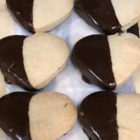 Chocolate Dipped Heart Cookies · Chocolate dipped dark chocolate.