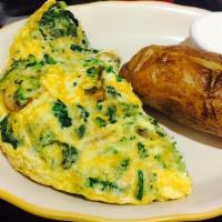 Broccoli Omelette · Served with potato and toast.