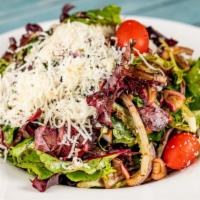 Athena Salad · Baby organic greens salad with tomatoes, red onions and kefalotiri cheese tossed with olive ...