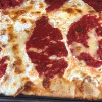 Upside Down Pizza · A light and airy deep-dish square crust, covered with the finest Mozzarella. Next comes our ...