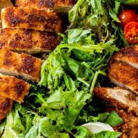 Chicken Cutlet Salad · Served with pepino, tomatoes, and onion.  Lettuce.