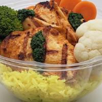 Fit Bowl  · Grilled chicken breast, basmati rice with turmeric, steamed vegetable, chimichurri sauce
