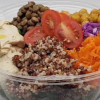 Protein Bowl  · Mix green, red cabbage, carrot, green lentil, hummus, cherry tomatoes, quinoa, chickpeas