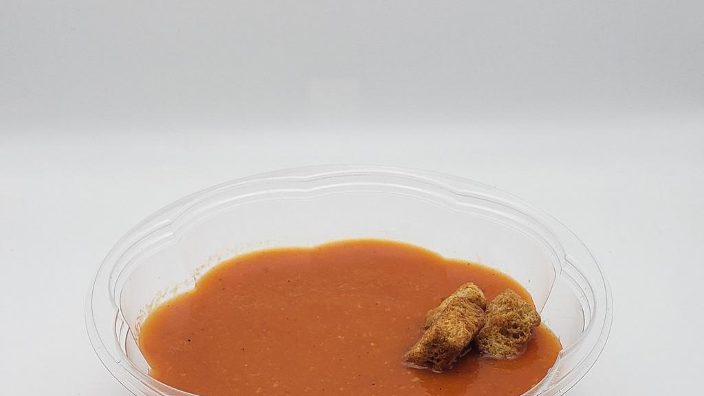 Grilled Vegetable Tomato Soup (16Oz)  · Grilled tomato, red bell pepper celery, garlic, Olive Oil, red onion oregano sea salt blackpepper, Croutons