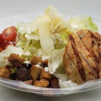 Chicken Ceaser Salad  · Chicken, Iceberg Lettuce, Honey, Parmesan Cheese, Ceaser Dressing, Cherry Tomatoes, Croutons