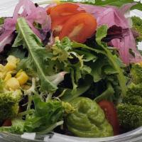 Broccoli Green Salad  · Mix green, avocado Puree, Broccoli, Cherry Tomatoes, Pickled Red Onion, sweet corn, Balsamic...