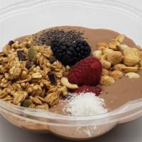 Cacao Peanut Smoothie Bowl  · Almond milk, banana, cacao, peanut butter, coconut flakes, berries, chia seeds