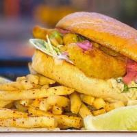 Chico Pobre (Po Boy) · Fried shrimp or fish of the day samich, served with house slaw (curtido) and fresh tartar sa...