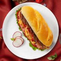 Ola Cubana Sandwich · Turkey ham, roast beef, swiss cheese, pickles and deli mustard. Served on your choice of bre...