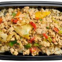Dirty Boy 2.0 · Lean all-natural ground turkey sautéed with peppers & onions served over garlic-herb caulifl...