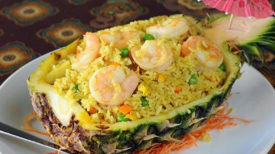 Pineapple Fried Rice · Fried rice with raisin, pineapple and egg
choice of seafood, shrimp, chicken, veg. Or beef.