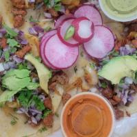 Tacos Mexicanos De  Puerco, / Pork · Cebolla, cilantro, aguacate, rabanos en rodajitas, salsita verde y roja. / Onion, coriander,...
