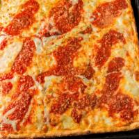 Brooklyn Pizza (Large) · Thin crust sicilian with provolone, mozzarella, pizza sauce, and grated romano.