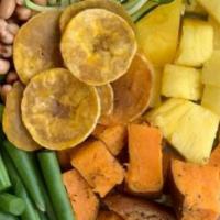 Jamaican Me Crazy Salad Bowl · Oven baked sweet potatoes, diced pineapple, black eyed peas, chopped green beans, zucchini n...