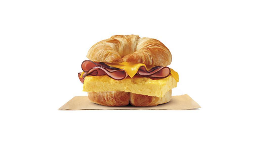 Ham, Egg & Cheese Croissan Wich® · Our grab-and-go Ham, Egg & Cheese CROISSAN’WICH® is now made with 100% butter for a soft, flaky croissant piled high with thin sliced sweet black forest ham, fluffy eggs, and melted American cheese.
