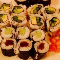 Cucumber Roll · Cucumber with sushi rice wrapped in nori.